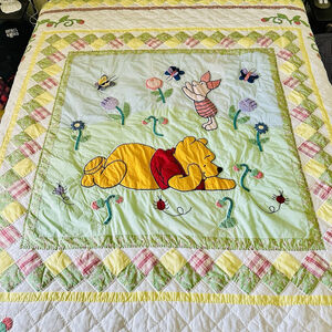 VTG Disney Pooh 100 Acre Collection FULL Patchwork Quilt w/ Two Standard Shams